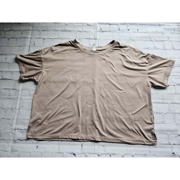 90 Degree By Reflex Super Soft Deluxe Short Sleeve Top Beige Size M Pre-Owned - Picture 2 of 8